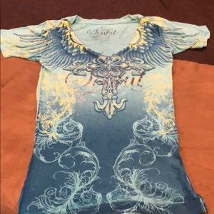 Sinful affliction blue wing t shirt small